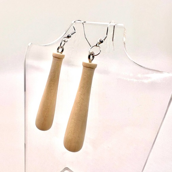 Baseball Bat Earrings - Baseball Mom Accessories - Wooden Bats - Sports Earrings - Picture 5 of 8